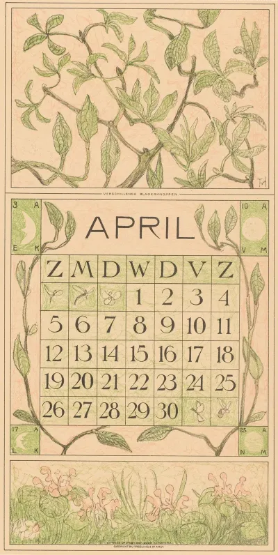 Kalenderblad April Met Bladeren