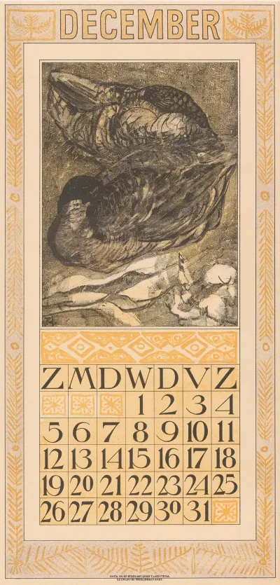 Kalenderblad December Met Twee Slapende Eenden