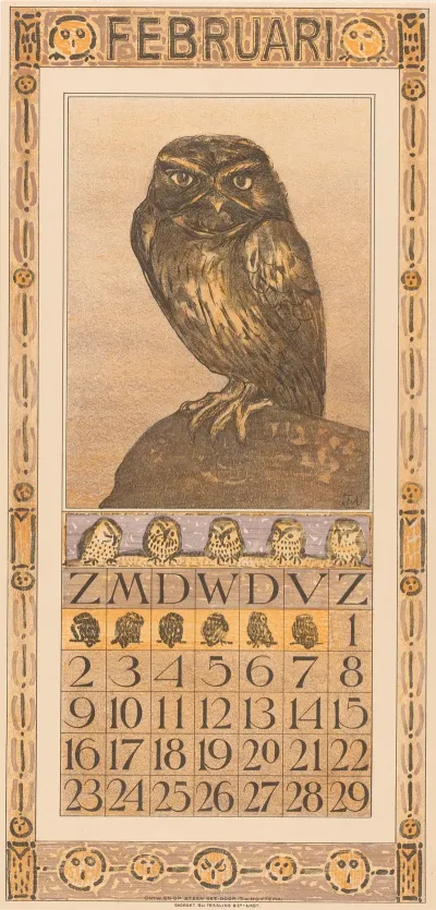 Kalenderblad Februari Met Uil