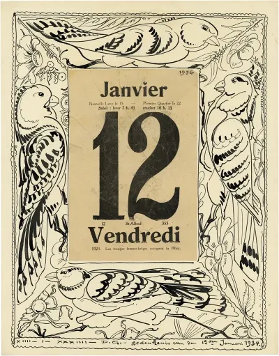 Kalenderblad Illustratie Met Vogels