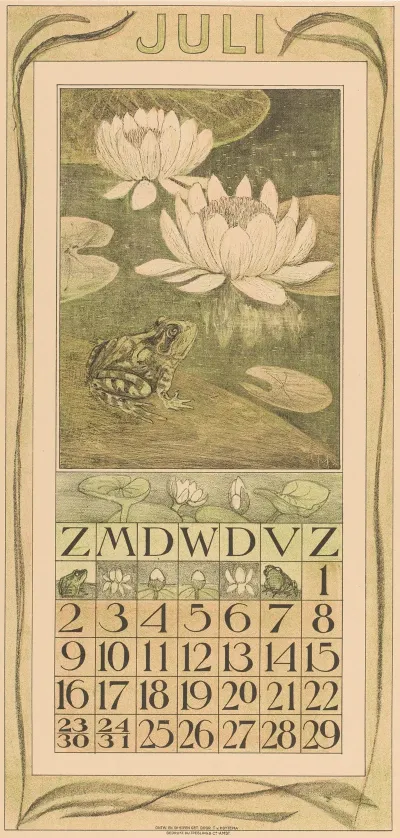 Kalenderblad Juli Met Kikker En Waterlelies