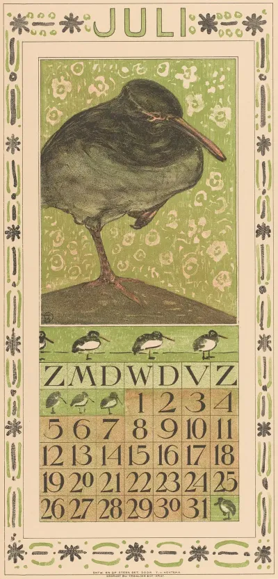 Kalenderblad Juli Met Scholekster