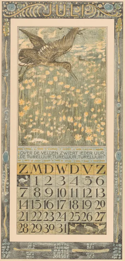 Kalenderblad Juli Met Tureluur