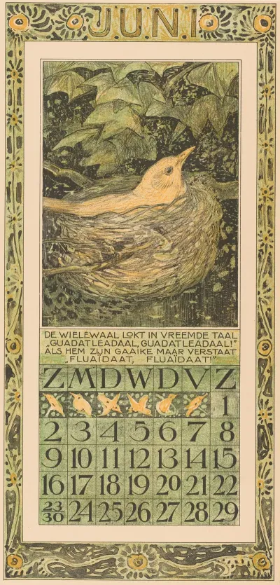 Kalenderblad Juni Met Broedende Vogel