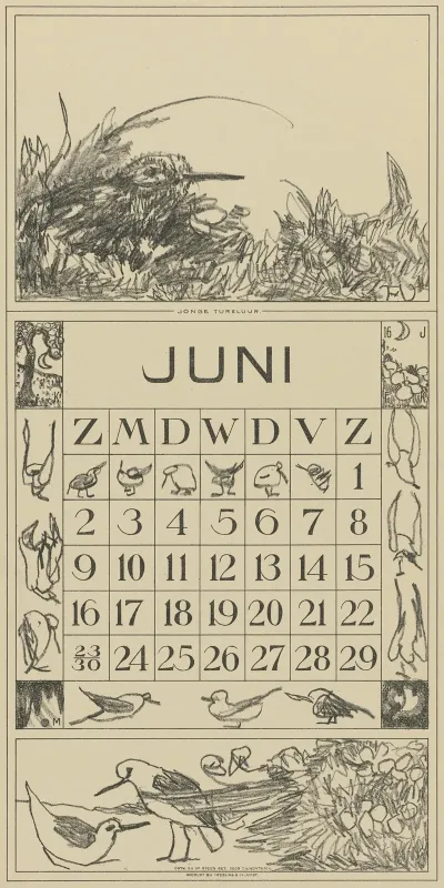 Kalenderblad Juni Met Tureluur In Het Gras