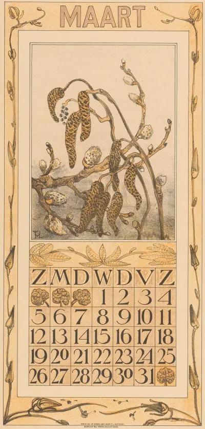 Kalenderblad Maart Met Elzenkatjes