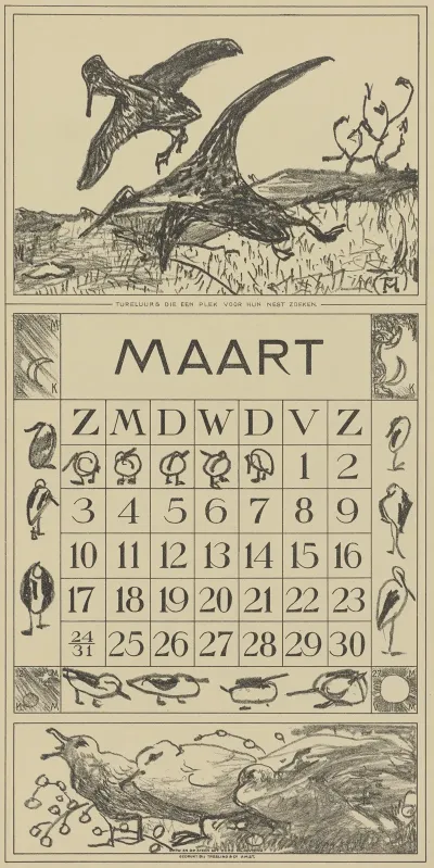 Kalenderblad Maart Met Tureluurs