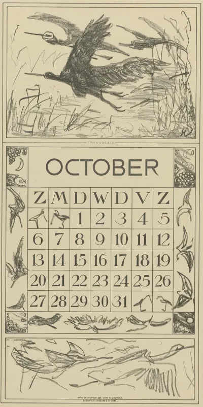 Kalenderblad Oktober Met Trekvogels 2