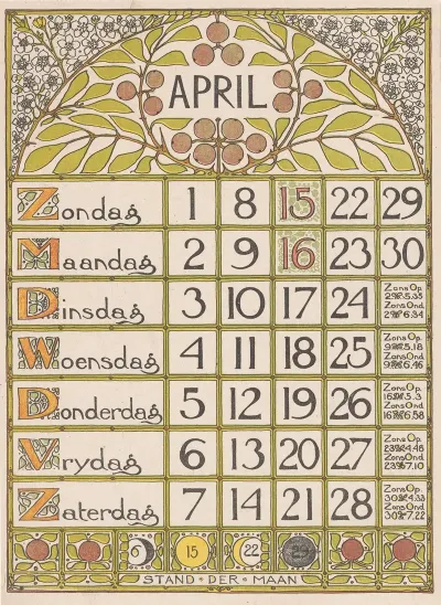 Kalenderblad Voor April 1900