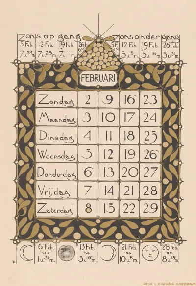Kalenderblad Voor Februari 1896