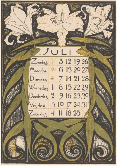 Kalenderblad Voor Juli 1896