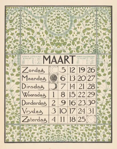 Kalenderblad Voor Maart 1899