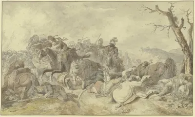Kavallerieangriff Gegen Infanterie Rechts Ein Sterbender Tambour