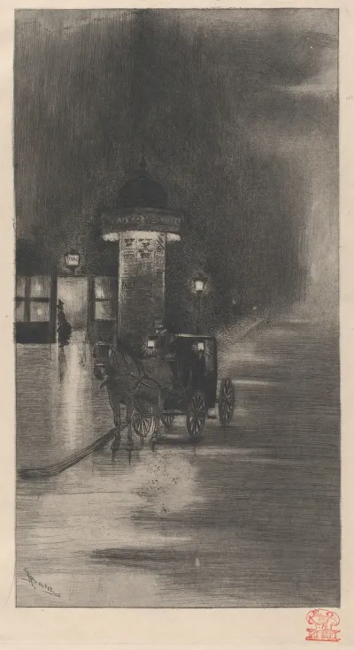 Kiosk And Carriage On A Rainy Night