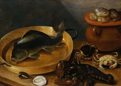 Kitchen Still Life With A Carp And Shellfish