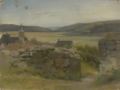 Kleines Dorf Mit Blick Auf Wiese