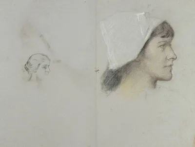 Kopf Einer Jungen Frau Mit Haube Im Profil Nach Rechts