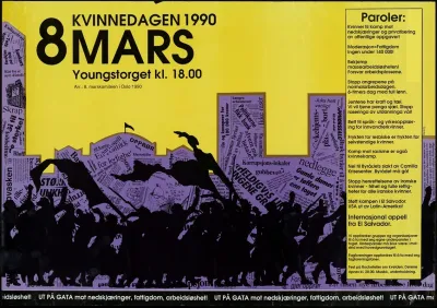 Kvinnedagen 1990 8 Mars Ut Pa Gata Mot Nedskjaeringer Fattigdom Arbeidsloshet