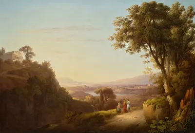 Lake Albano With The Castel Gandolfo With Figures In The Foreground