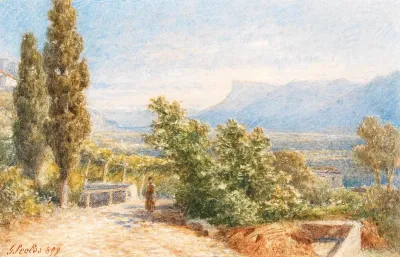 Landscape In The South Tyrol And Figure Staffage With Mendel Mountain In The Background