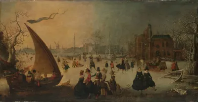 Landscape With Frozen Canal Skaters And An Ice Boat