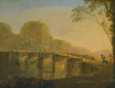 Landscape With Shepherds And Their Flock Crossing The Ponte Acquoria Near Tivoli