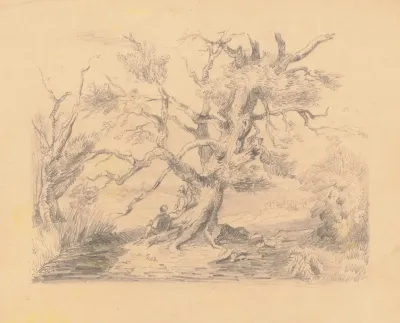 Landscape With Two Men Sitting At Base Of Tree