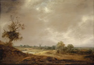 Landscape With Water Course And Farm