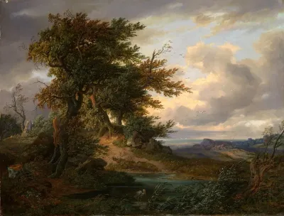 Landschaft Mit Eichen Am Meer