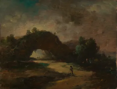 Landschaft Mit Einem Von Buschwerk Uberwachsenen Felsenbogen