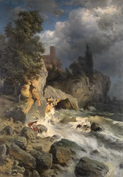 Landschaft Mit Hero Leander Erwartend