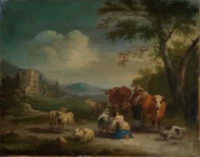 Landschaft Mit Hirten Und Gotischer Burgruine