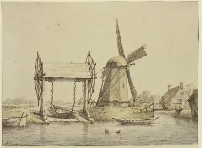 Landschaft Mit Schiffshebewerk Und Muhle