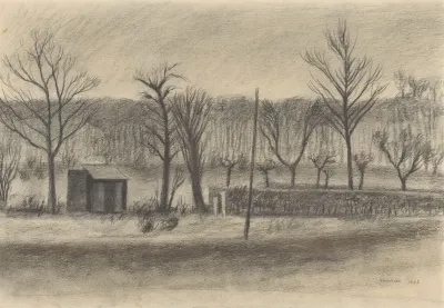 Landschap Met Bomen En Een Schuurtje