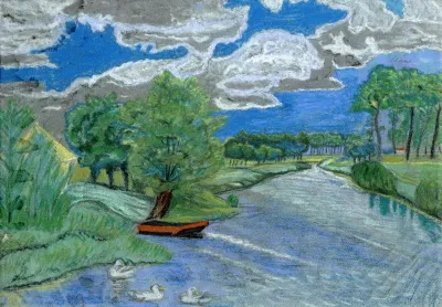 Landschap Met Een Rivier En Hooimijt