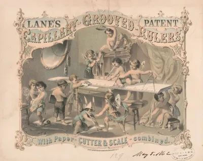 Lanes Patent Capillary Grooved Rulers With Paper Cutter Scale Combined