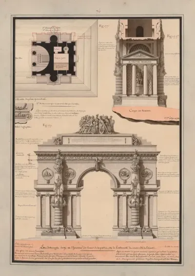 Larc De Triomphe Erige En Lhonneur Des Braves De La Patrie Est A Lextremite Du Cours Du Cote De Lorient Moitie Du Plan Geometral