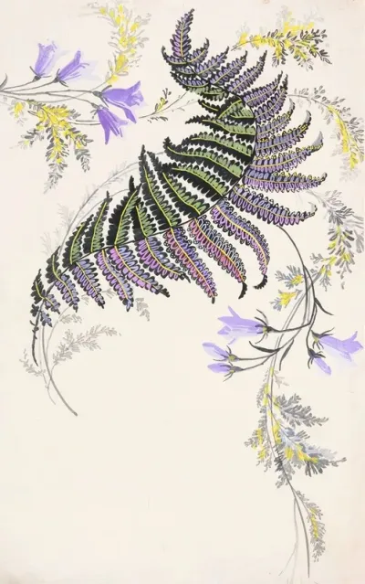 Large Feather Like Leaf Formation In Black Green Purple And Gold