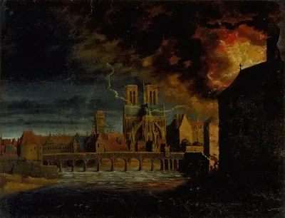 Le Chevet De Notre Dame Le Pont De La Tournelle Et Lile Saint Louis Durant Un Incendie