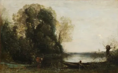 Le Pecheur En Barque A La Rive
