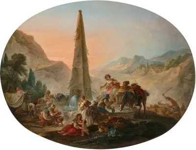 Le Retour De La Chasse Et Scene Animee A La Fontaine