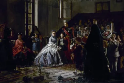 Lempereur Limperatrice Et Le Prince Imperial Visitant Une Salle Dasile A Fontainebleau
