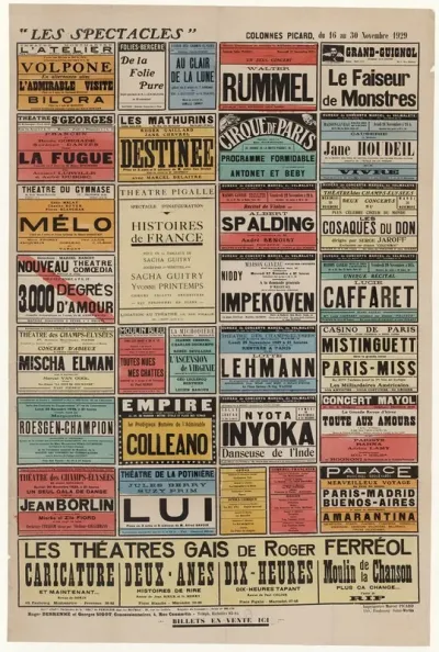Les Spectacles Colonnes Picard Du 16 Au 23 Novembre 1929