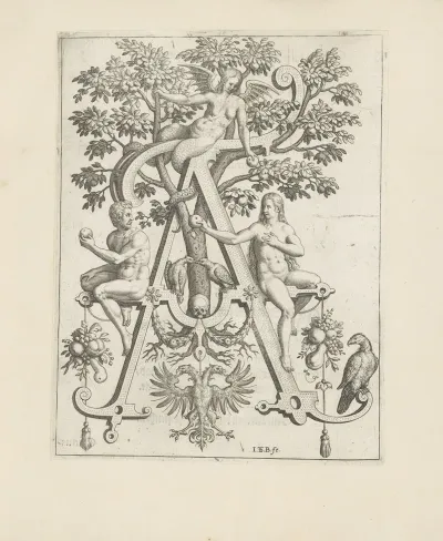 Letter A With Adam And Eve