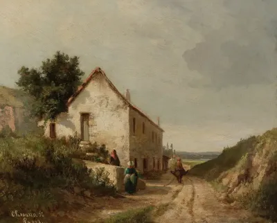Maison Au Bord Dune Route De Campagne Avec Personnages