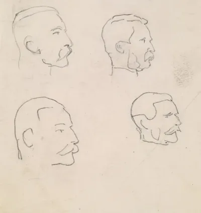 Male Four Profile Head Sketches Of Moustached Man