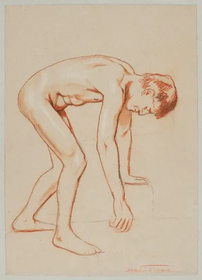 Male Nude Leaning Forward In Profile
