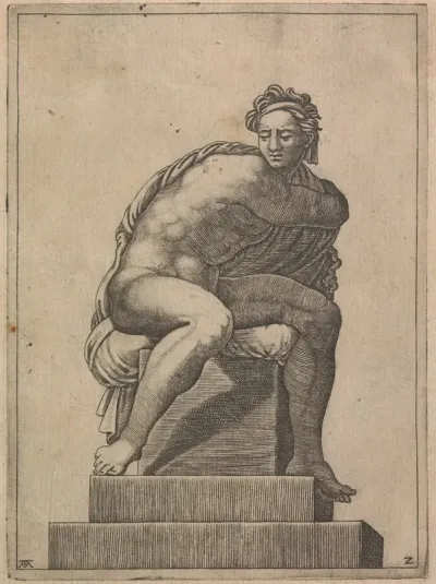 Male Nude Seated From Panel Of God Separating Light From Dark