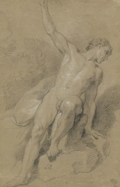 Male Nude Seated On Rocks