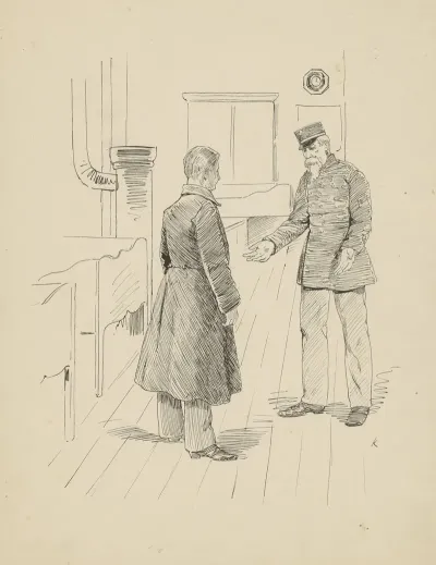 Man In Overjas En Een Militair In Een Interieur